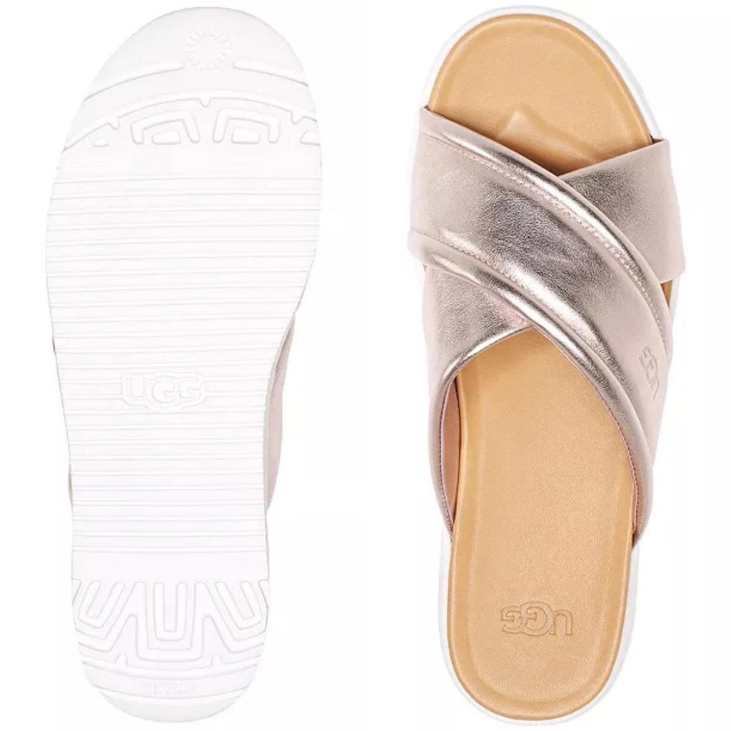 UGG Zayne Leather Platform Sandals, Metallic Blush & White Size 6 New w/o Box