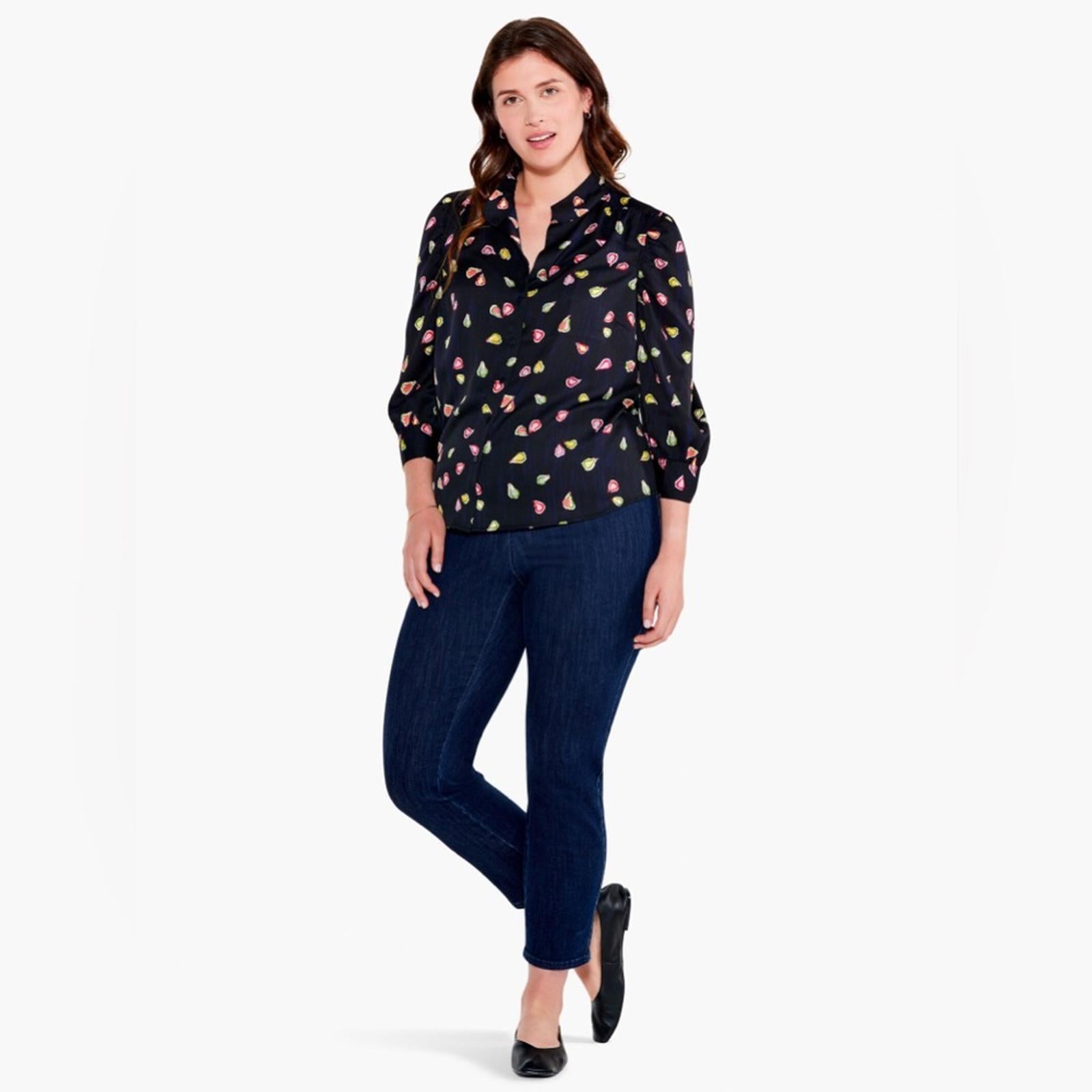 Nic+Zoe Party Pears Button Front Top, Black Mul Size S New w/Tag Retail $148