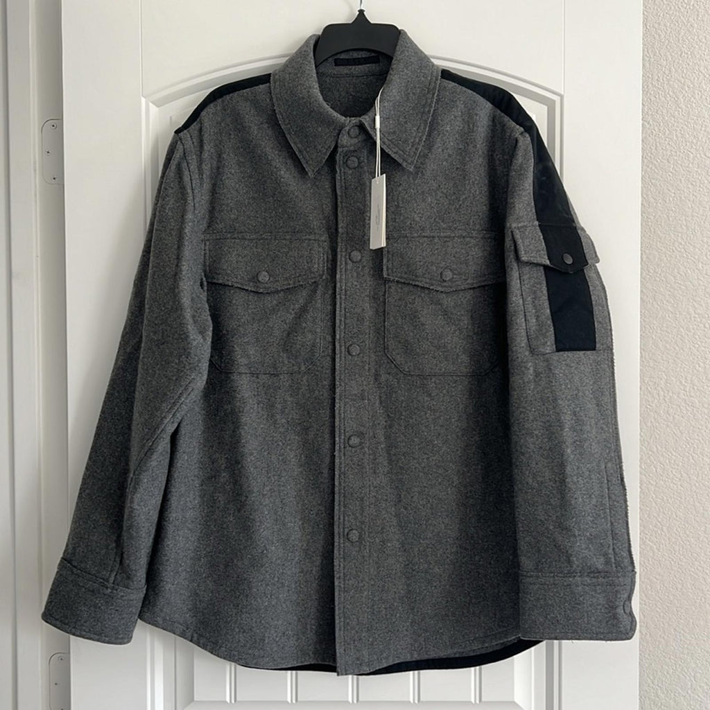 Helmut Lang Flannel Shirt in Grey Melange, Size M New w/Tag, Retail $595
