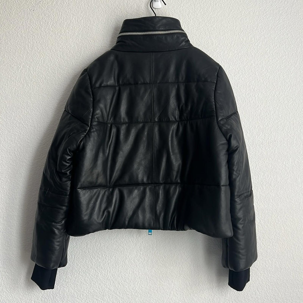 NEW Walter Baker Edwina Puffer Jacket 100% Lamb Leather, Black, NEW w/o Tag $748