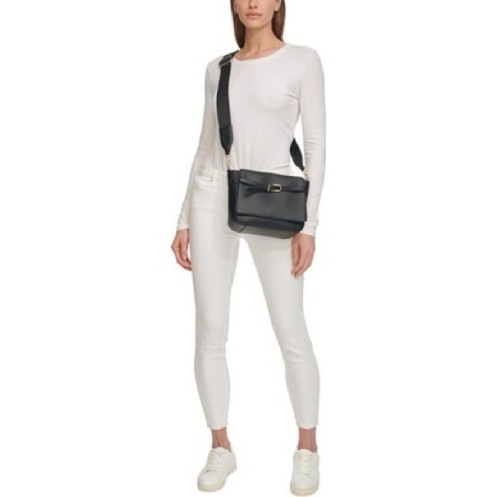 DKNY Penelope Small Flap Crossbody in Black/Gold, Retail $168