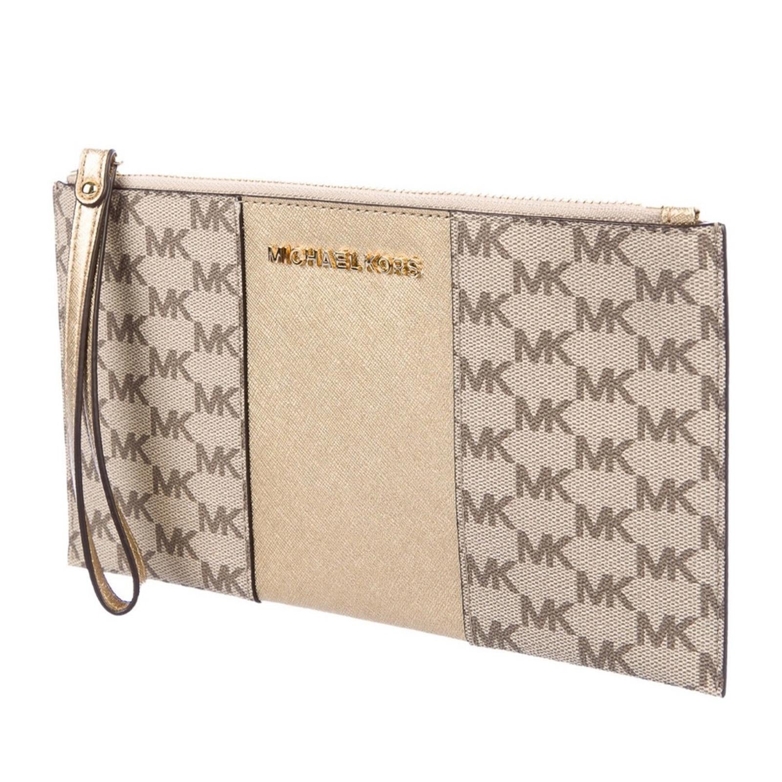 Michael Kors Large Center Stripe Zip Clutch MK Monogram, New w/o Tag Retail $98