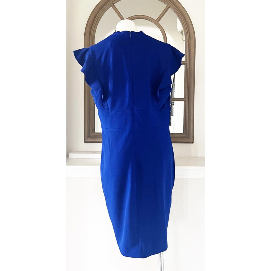 DKNY V-Neck Flutter Sleeve Sheath in Berry Blue, Size 16 New w/Tag