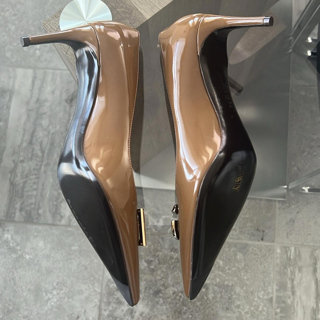 Dolce & Gabbana Patent Leather DG Calf Skin Pumps 60 Brown Size 36 New +2DustBag
