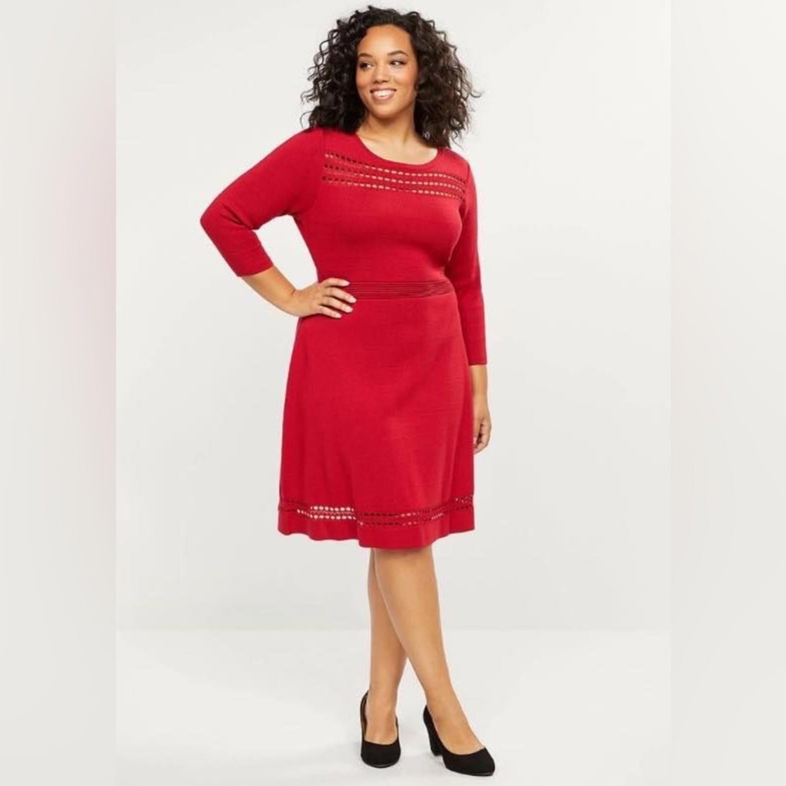 Lane Bryant Red A-Line Dress with 3/4 Sleeves, NWT, Size 14/16