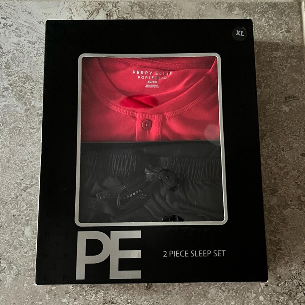 Perry Ellis Portfolio 2-Piece Sleep Set in Red & Black, Size XL NEW in Box