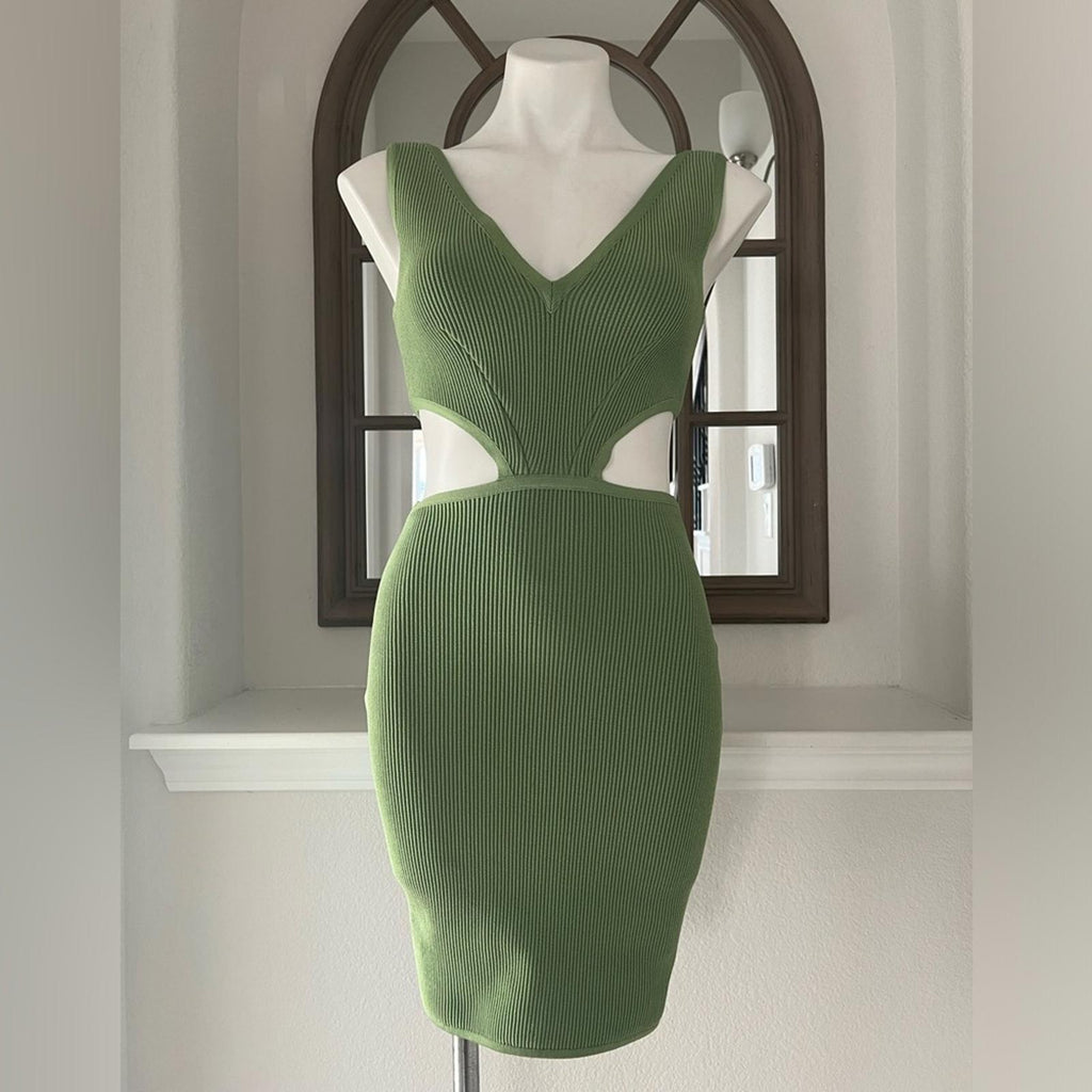 Dress the Population Cut-Out Ribbed Knit Dress, Green Size XS New w/o Tag