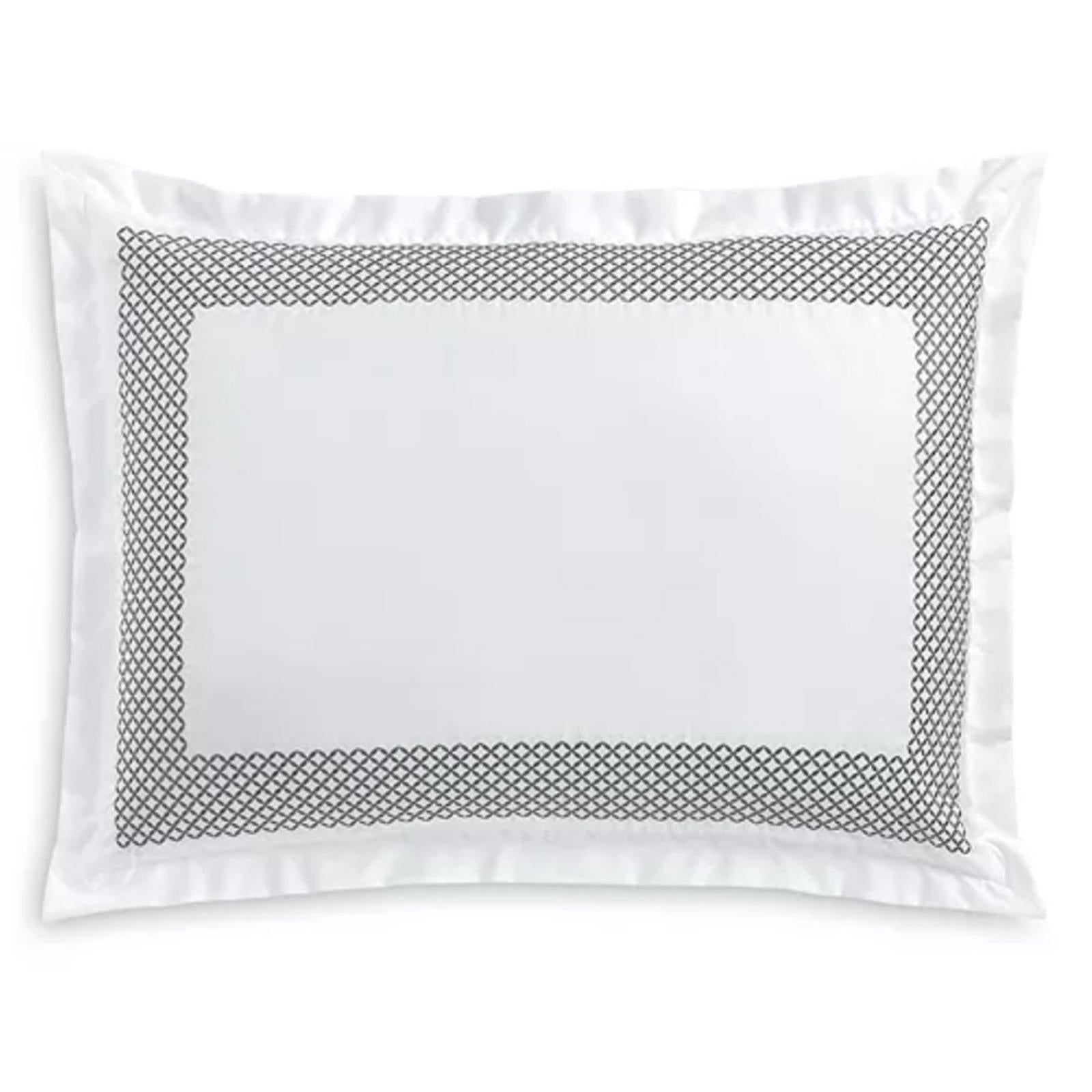 Hudson Park Collection Embroidered Geo King Sham, 500 Thread Count, White/Silver