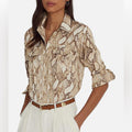 Lauren Ralph Lauren Snake Print Collar Blouse, Size XS New w/Tag Retail $155