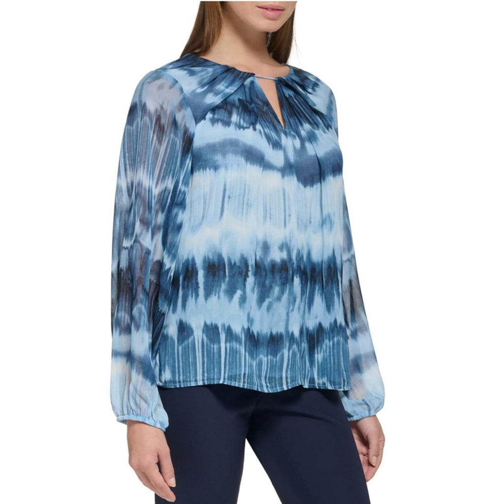 NEW Calvin Klein Ruched Tie Due Top, Blue Size Large New w/Tag Retail $89.50