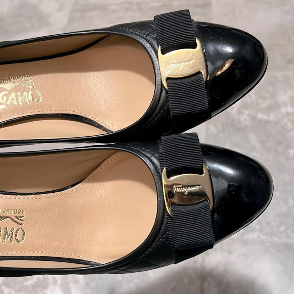 Ferragamo Carla Quilted Leather Cap Toe Pumps in Black, NWT, Size 11 B