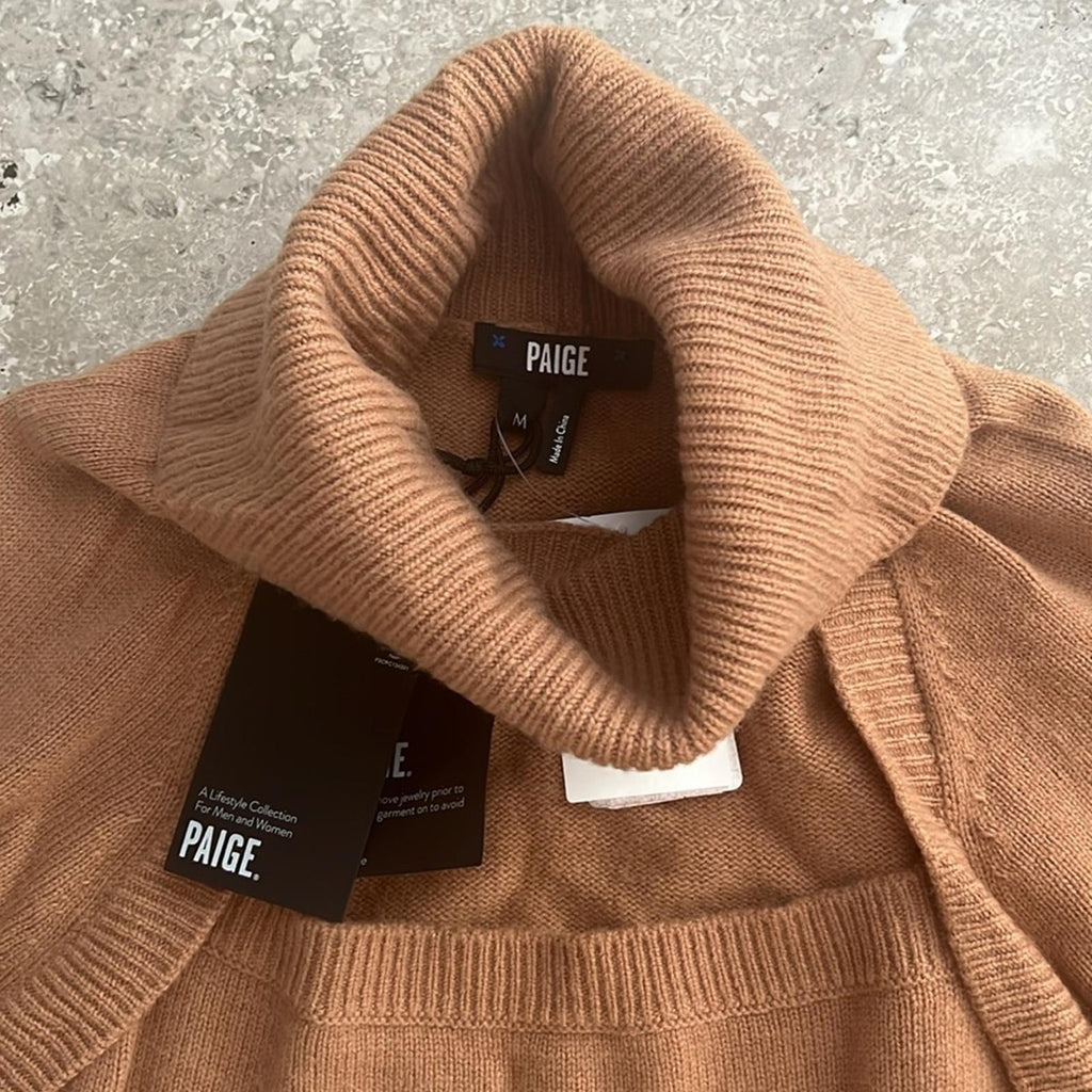 Paige x Revolve Cherise Cut-Out RollNeck Sweater Toffee Bronze Size M NEW w/Tag