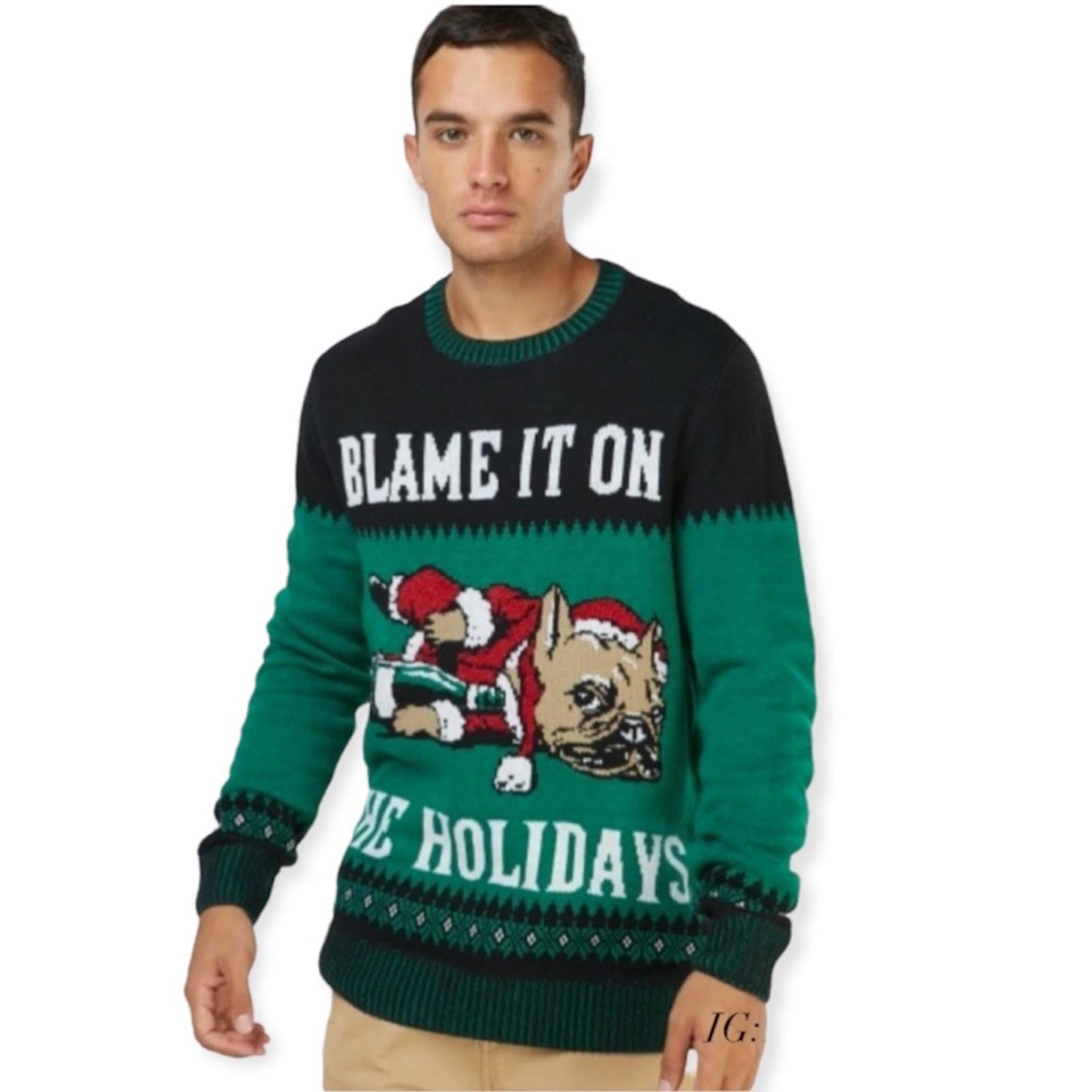 NEW Men’s Sweater “Blame it on the Holidays” Christmas Jumper Crew Neck Size M