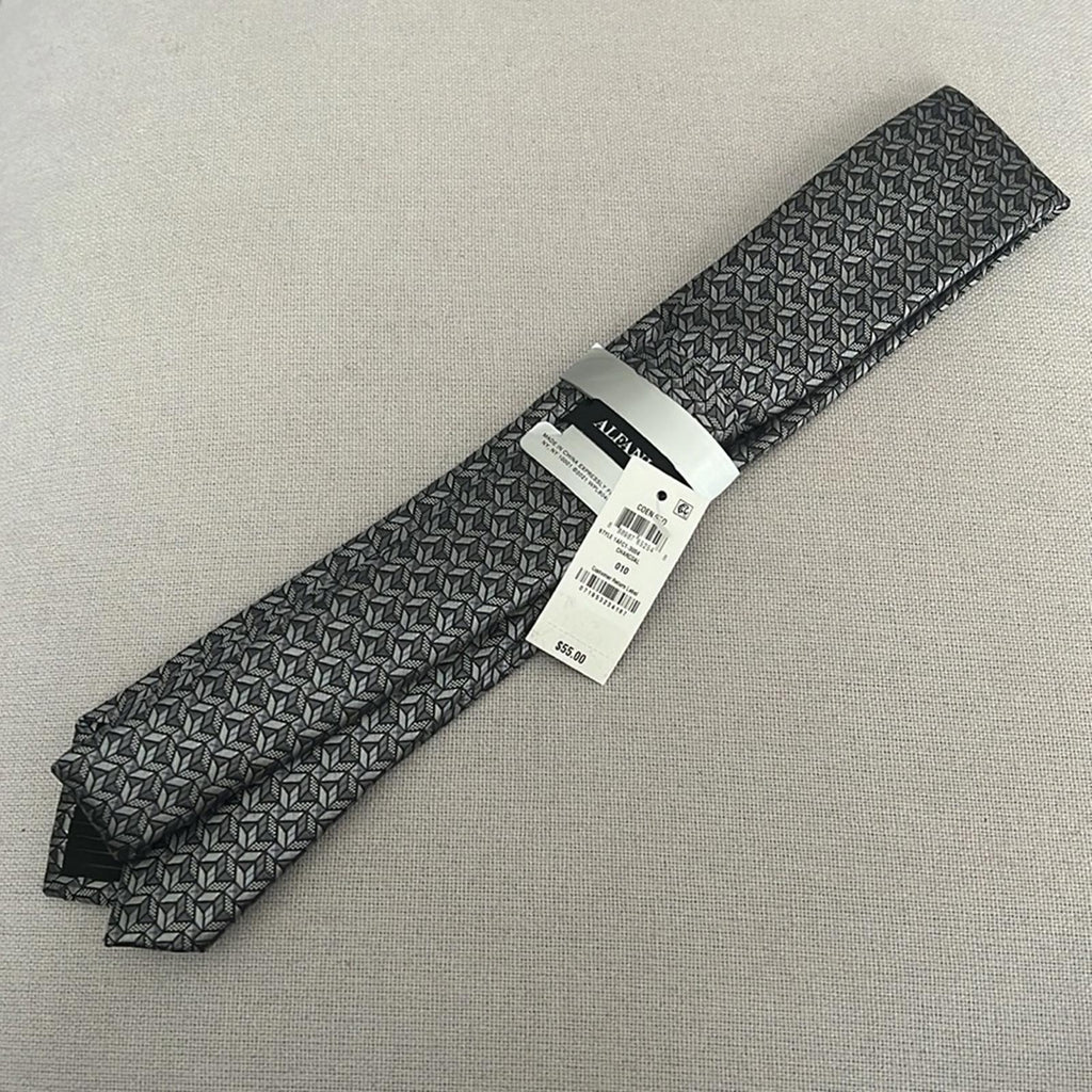 ALFANI Coen Geo Neck Tie in Charcoal, New with Tag