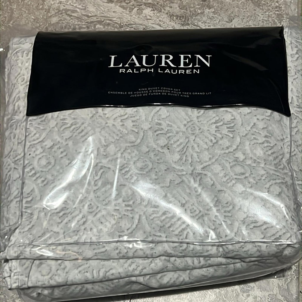 Lauren Ralph Lauren Emilia Tonal Medallion King Duvet Cover 3-Pc Set NEW $430