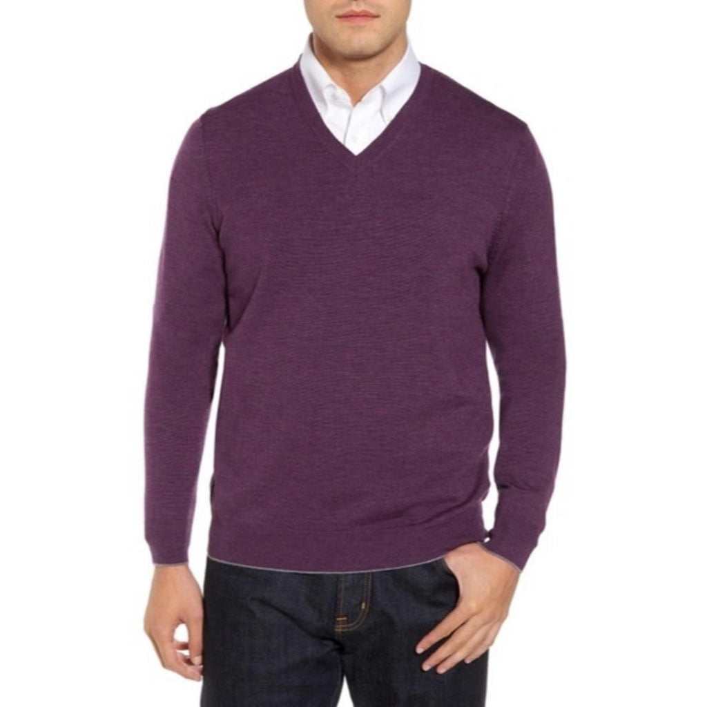 Thomas Dean Merino Wool-Blend Sweater in Purple, V-Neck Size XXL New w/Tag