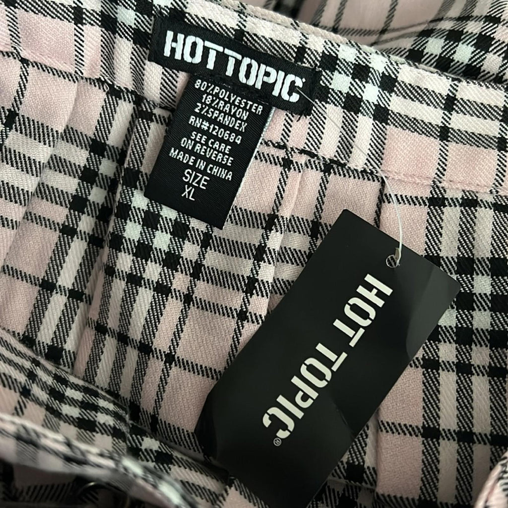 New Hot Topic Pink & White Plaid Grommet Belt Skirt, Size XL New w/Tag