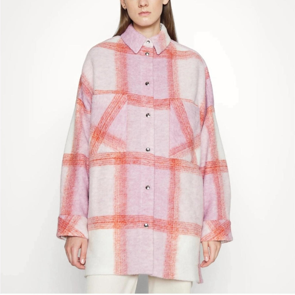 NWT IRO Lemina Check Plaid Oversized Shacket Jacket, Mixed Pink Size 34/XS $435