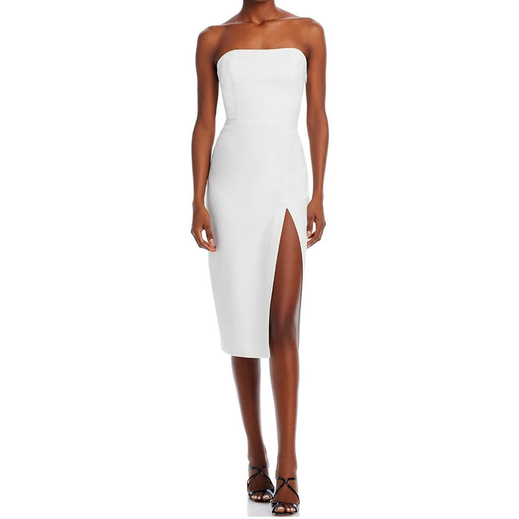 Amanda Uprichard Bellavia Bow Back Midi Strapless Sheath Dress White, Size M NWT