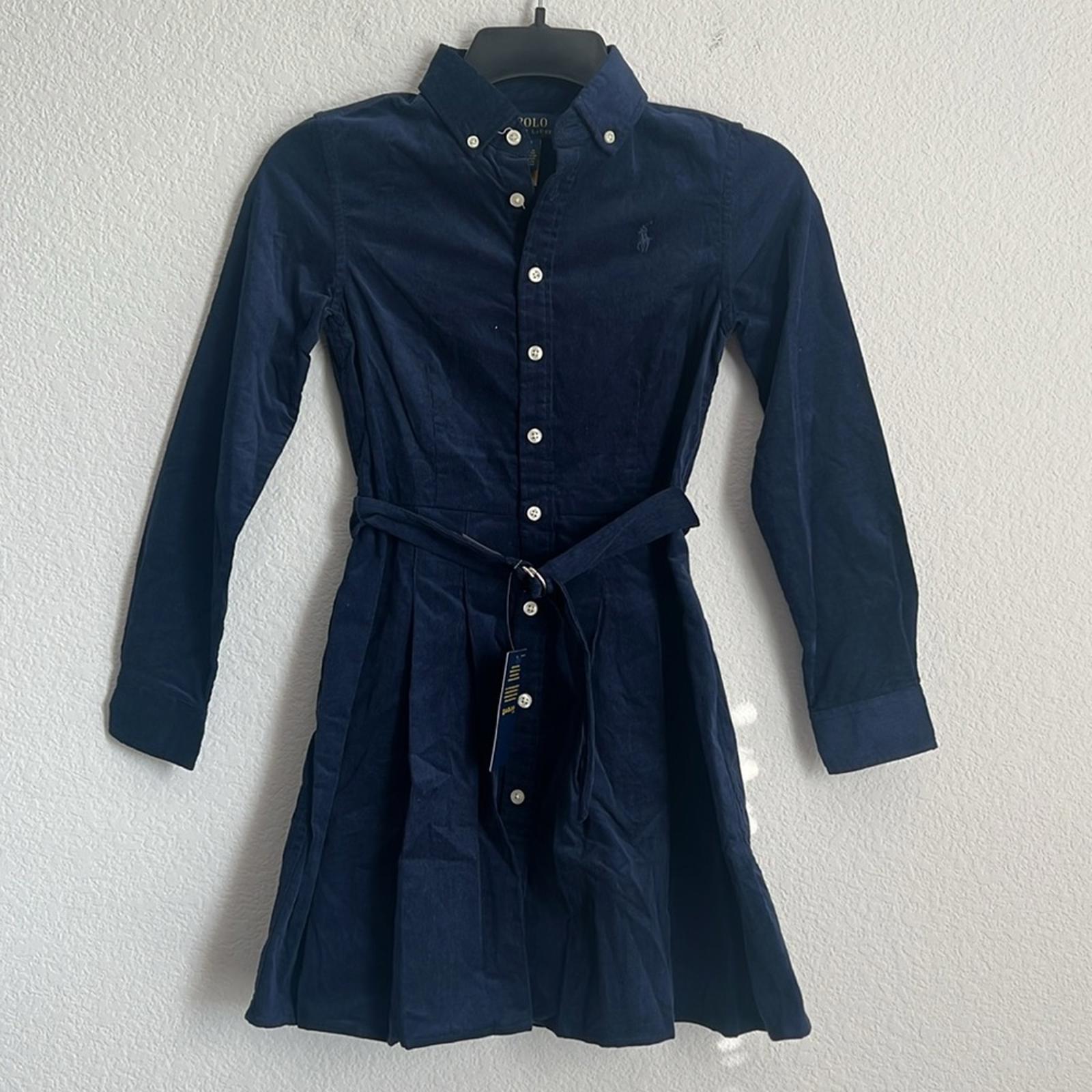 Polo Ralph Lauren Belted Pleated Corduroy Shirtdress in Navy, NWT, Size 10