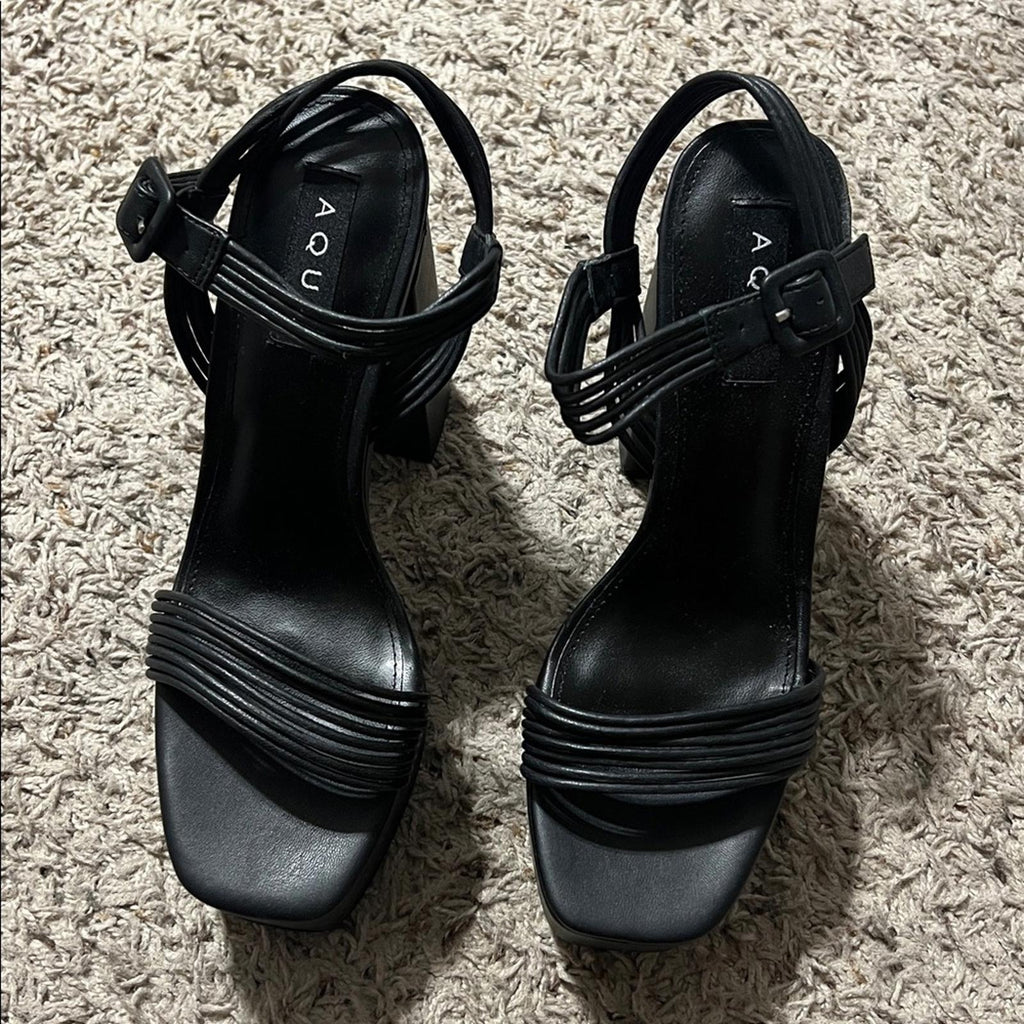 Aqua SWEET Faux Leather Square Toe Block Heel Sandals, Size 8.5, NEW in Box