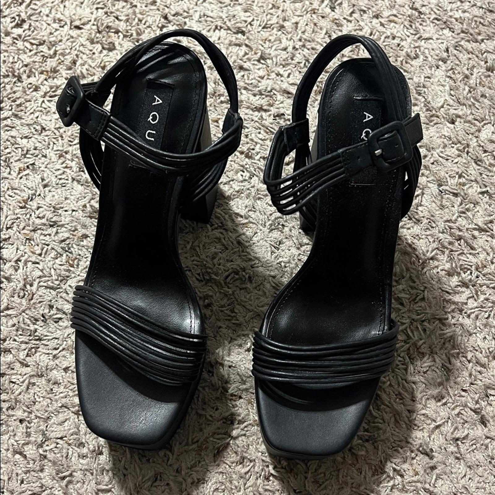 Aqua SWEET Faux Leather Square Toe Block Heel Sandals, Size 8.5, NEW in Box