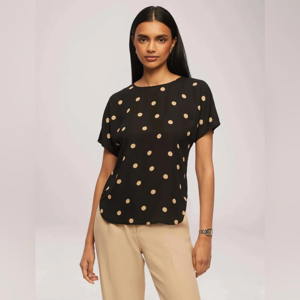 Anne Klein Large Dot Bateau Neck Short Sleeve Blouse, NWT, Size M