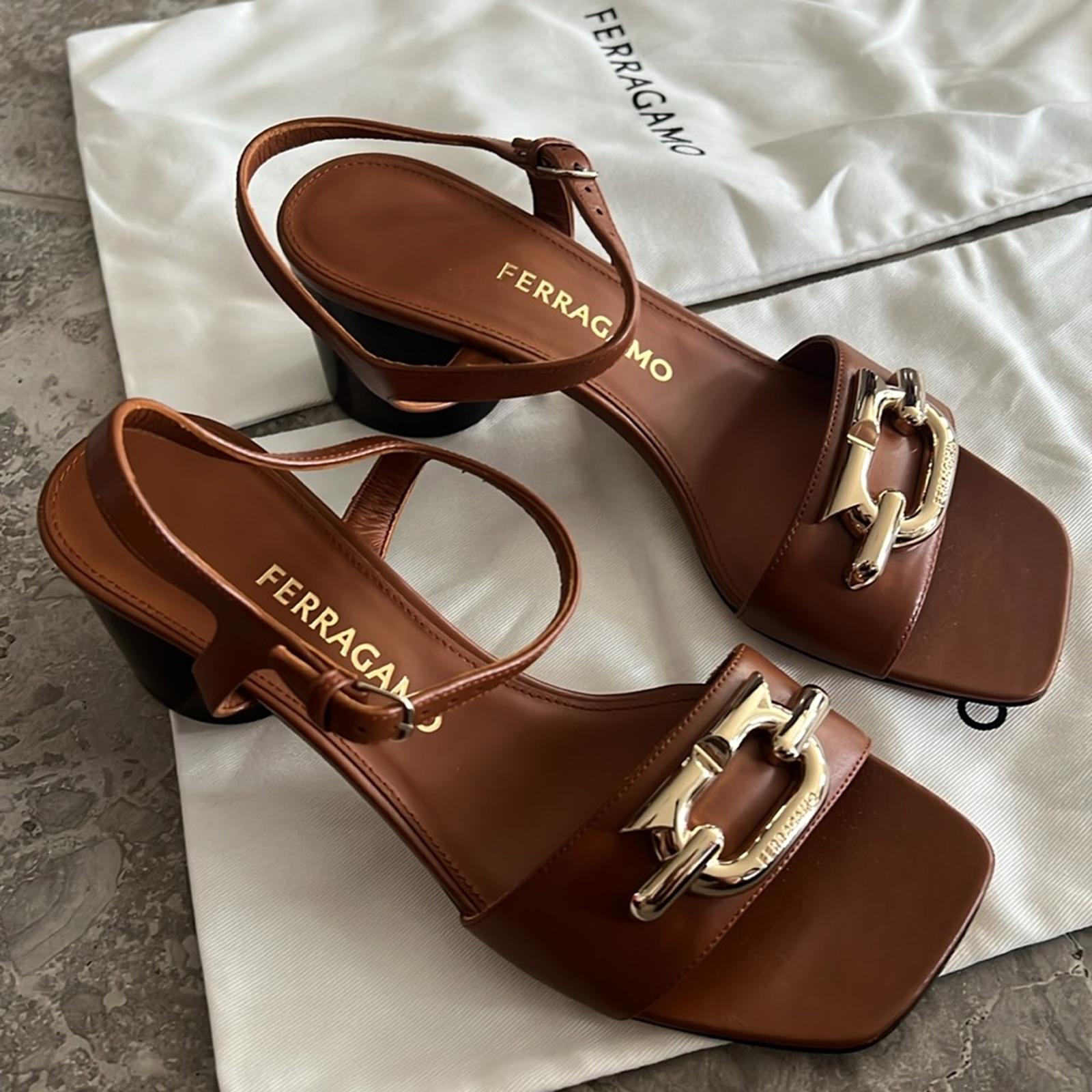 Ferragamo Priscilla Gancini Leather Ankle Strap Sandals, NEW, Size 7.5