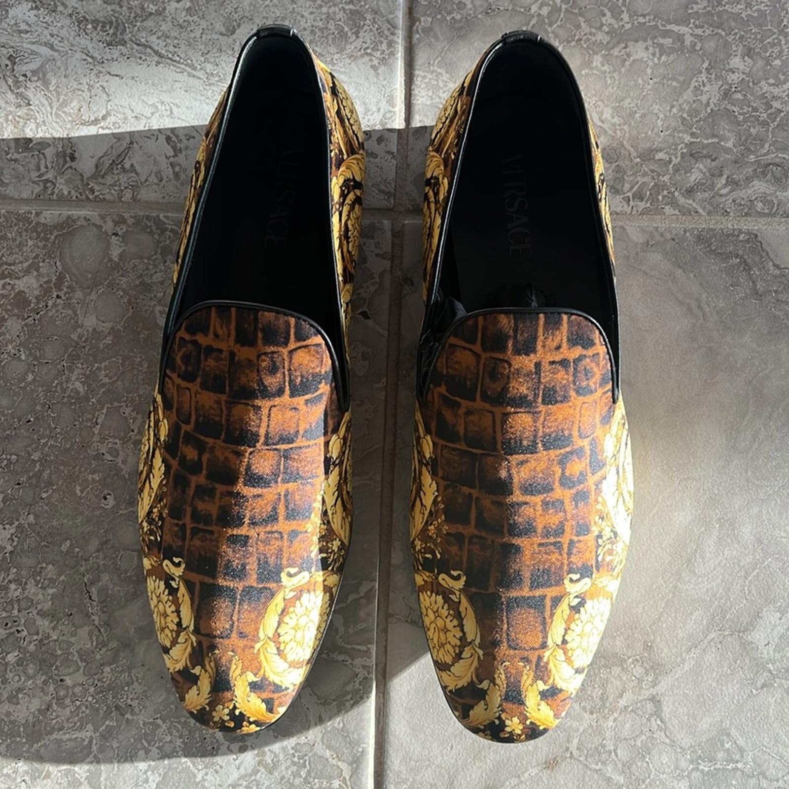 Versace Baroque Print Smoking Slippers Slip-On Shoes, Size EU 43 New +DustBag