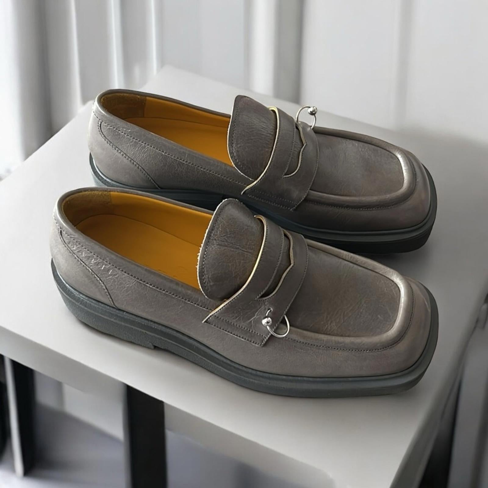 MARNI Moccasin Iconic Square-Toe Chunky Loafers Grey Size 44