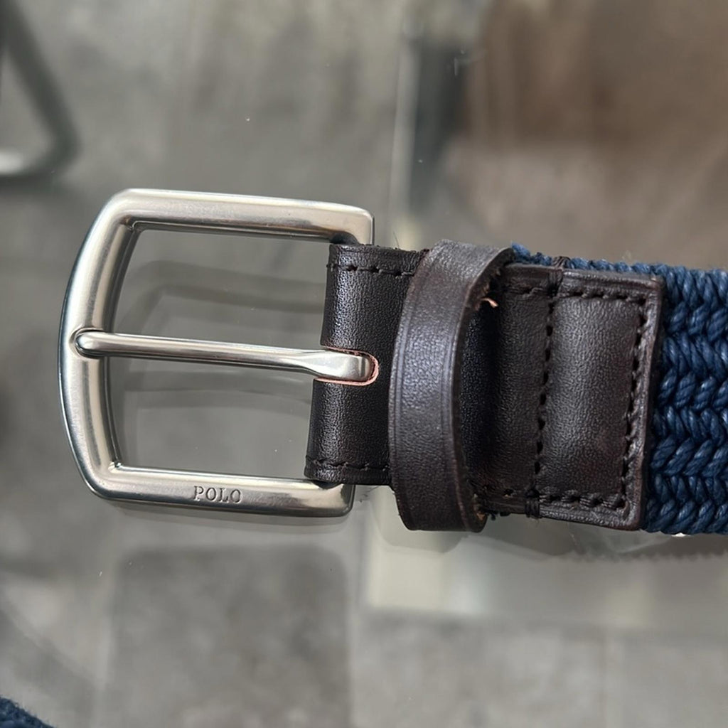 Polo Ralph Lauren 35MM Braided Stretch Buckle Belt in Navy, Size M Retail $89.50