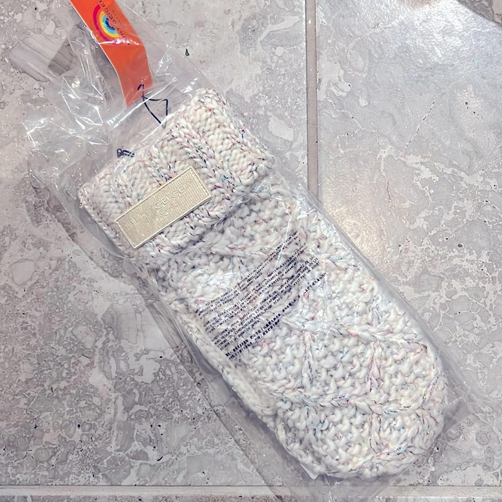 Kurt Geiger Metallic Cable Knit Mittens Bone Multi , One Size New w/Tag