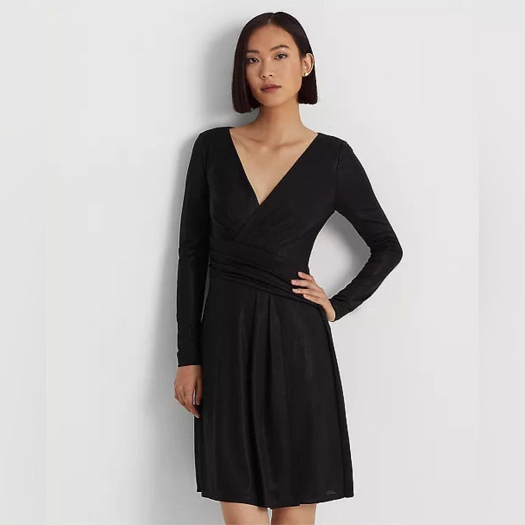 Lauren Ralph Lauren Foil-Print Jersey Cocktail Dress in Black, NWT, Size 8