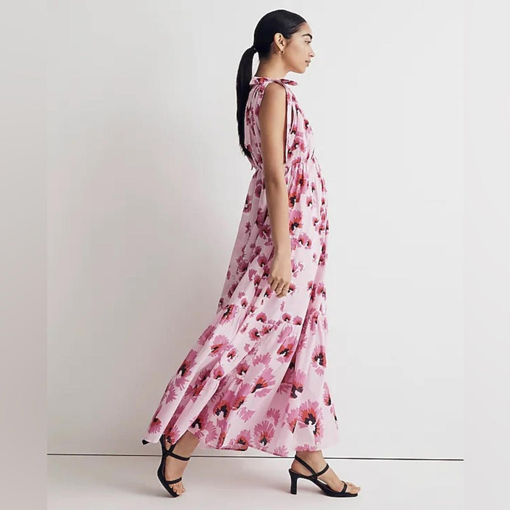 Banjanan Cosmos Floral Mix Cotton Voile Maxi Dress in Pink, Size XXL NWT $430