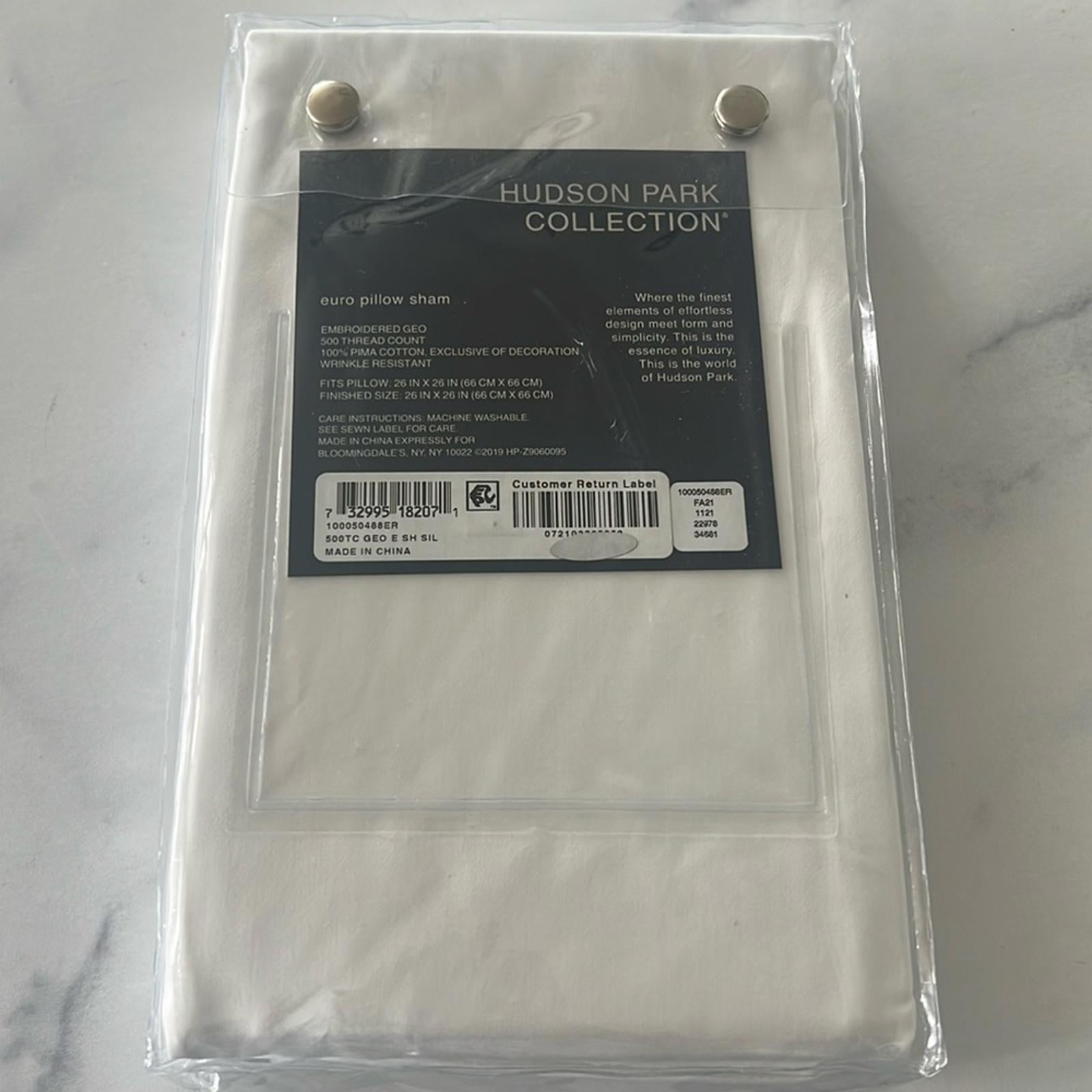 Hudson Park Collection Embroidered Geo Euro Sham in White/Silver, NEW