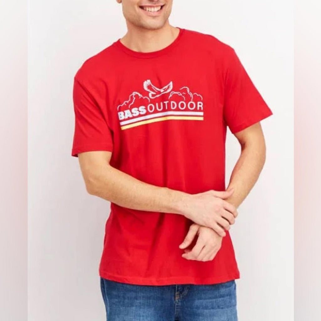 Bass Outdoor Men’s Cotton Logo Graphic T-Shirt in Mountain Red, NEW, Size L