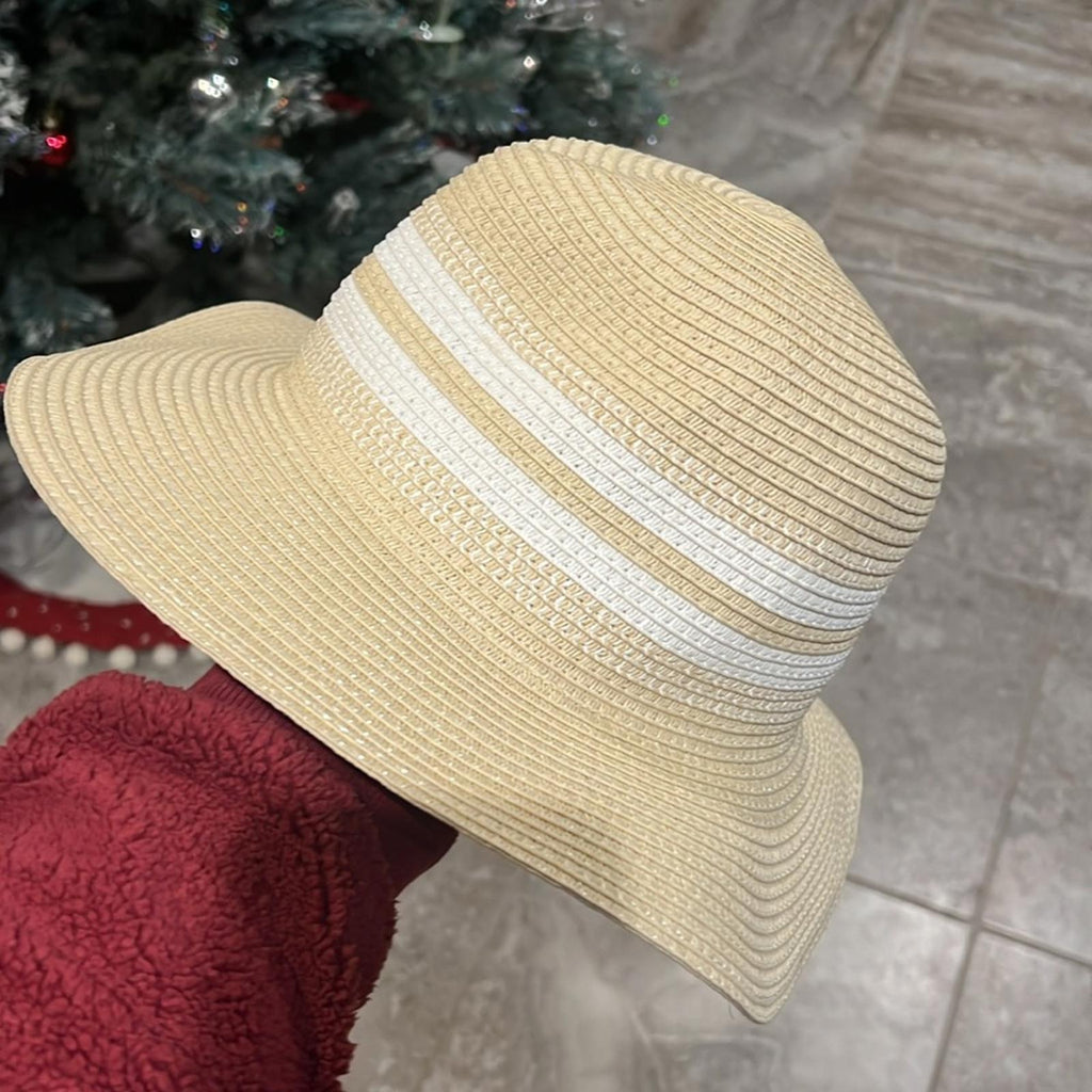 INC Striped Packable Panama Hat, Light Natural, One Size New w/Tag Retail $44.50