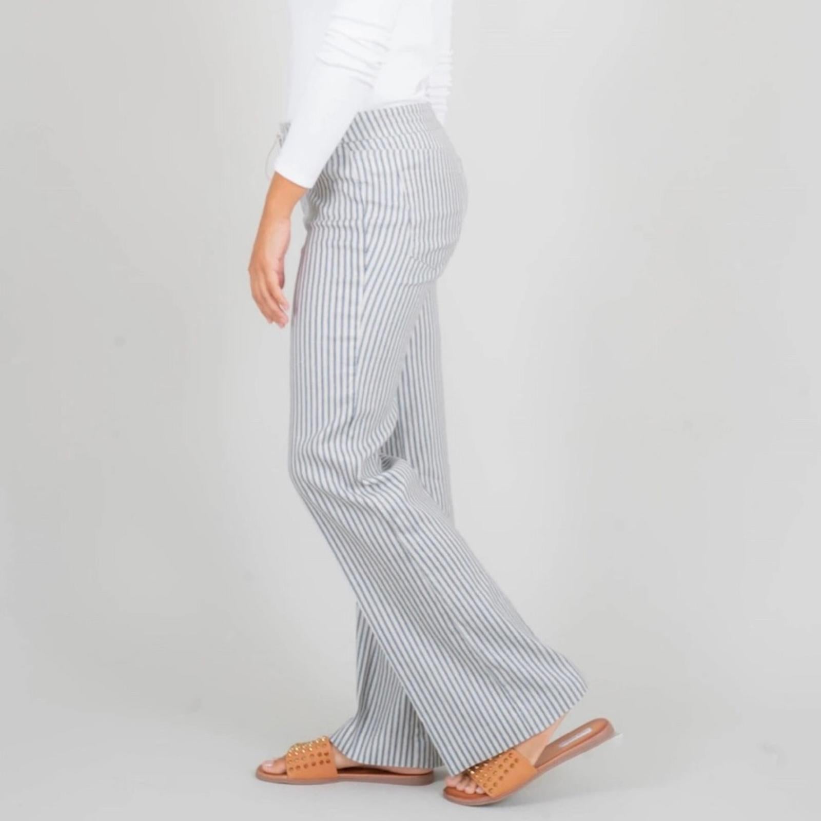 Anthropologie’s Level 99 Elliot Linen-Blend Lounge Pants Nautical Stripe Size 32