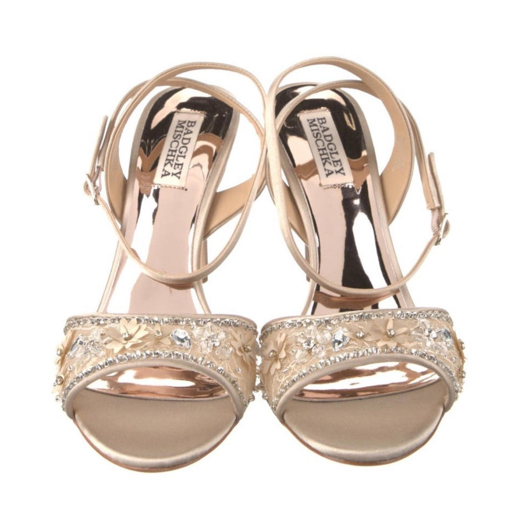 NEW Badgley Mischka Tayten Satin Crystal Ankle Strap Sandals Size 6, Retail $235