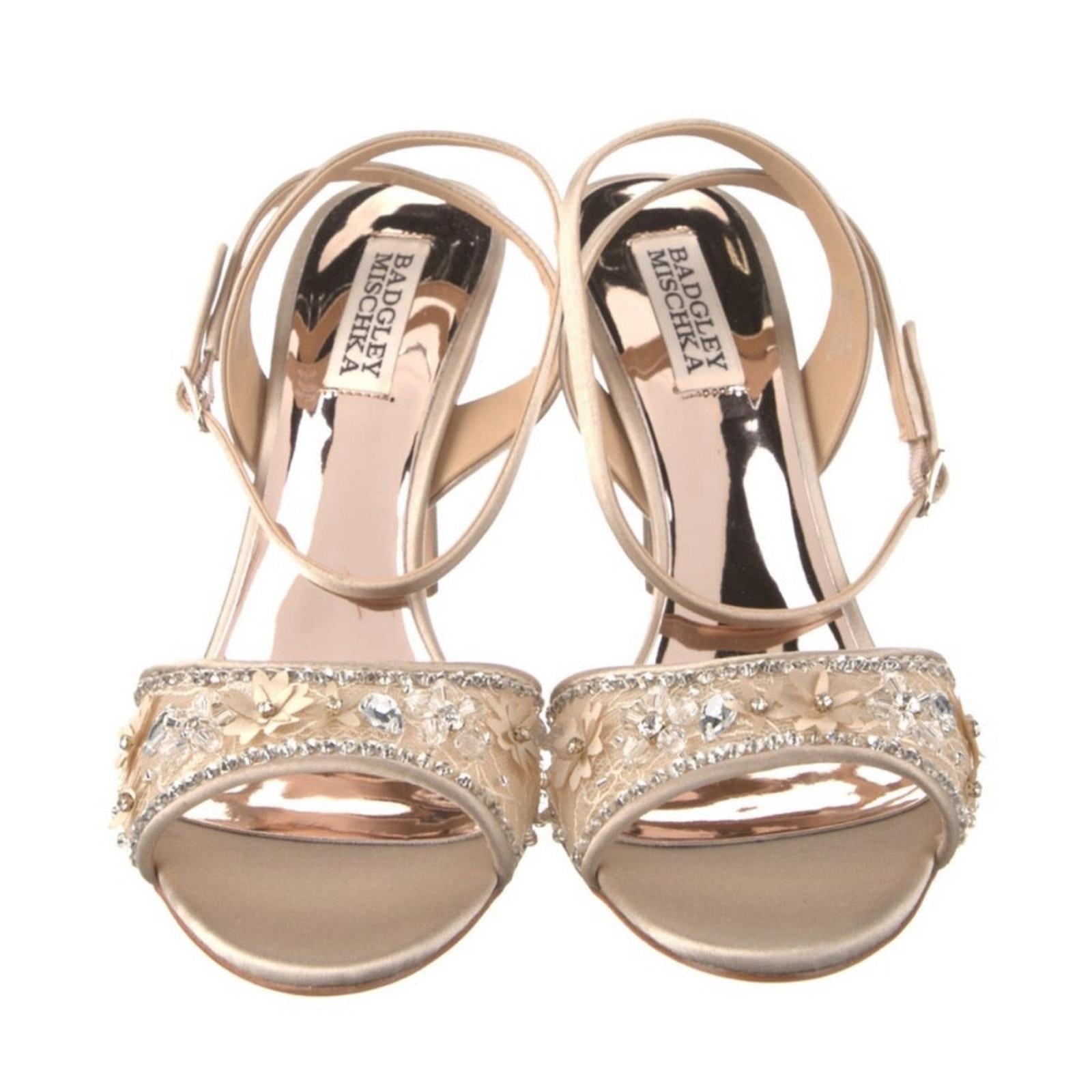 NEW Badgley Mischka Tayten Satin Crystal Ankle Strap Sandals Size 6, Retail $235