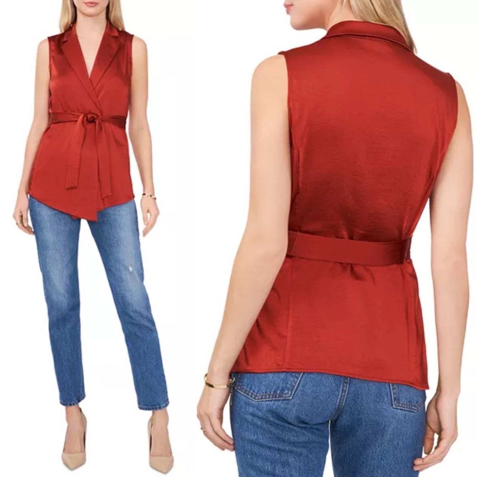 Vince Camuto Notch Collar Satin Vest, Sundown Chili Oil Size XL NEW w/Tag