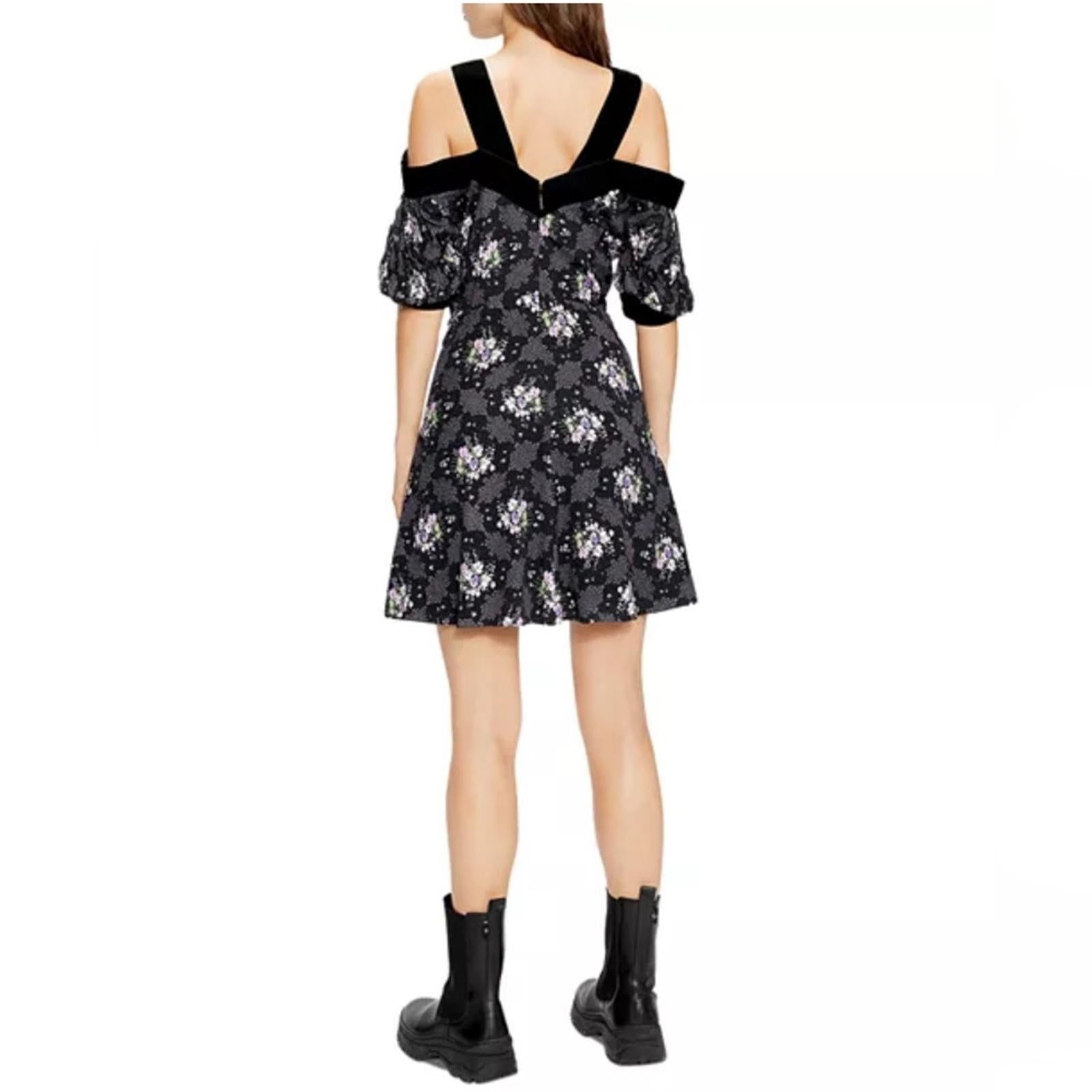 Ted Baker Leilia Floral Cold-Shoulder Mini Dress in Black, Size 2 – NWT