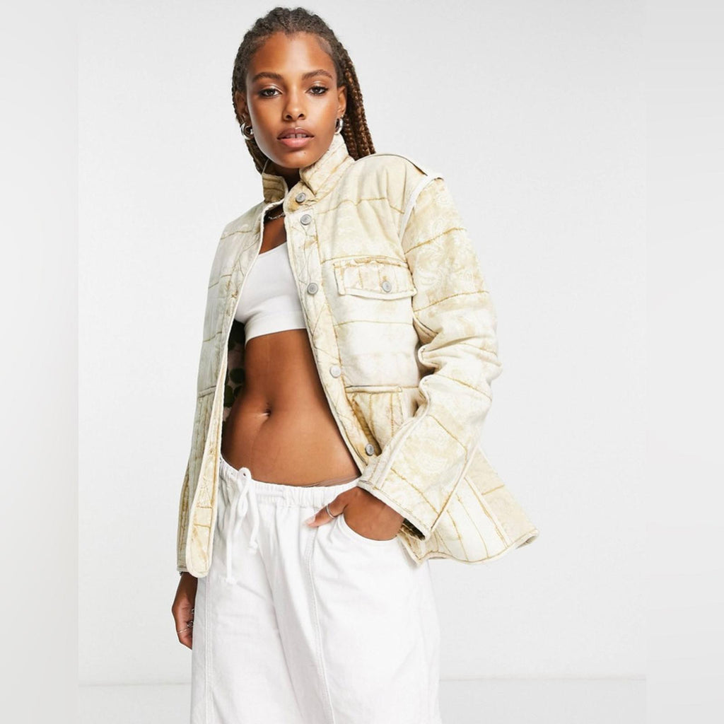 NEW Free People Fade Out Utility Quilted Jacket in Amber, Size XL Retail $228