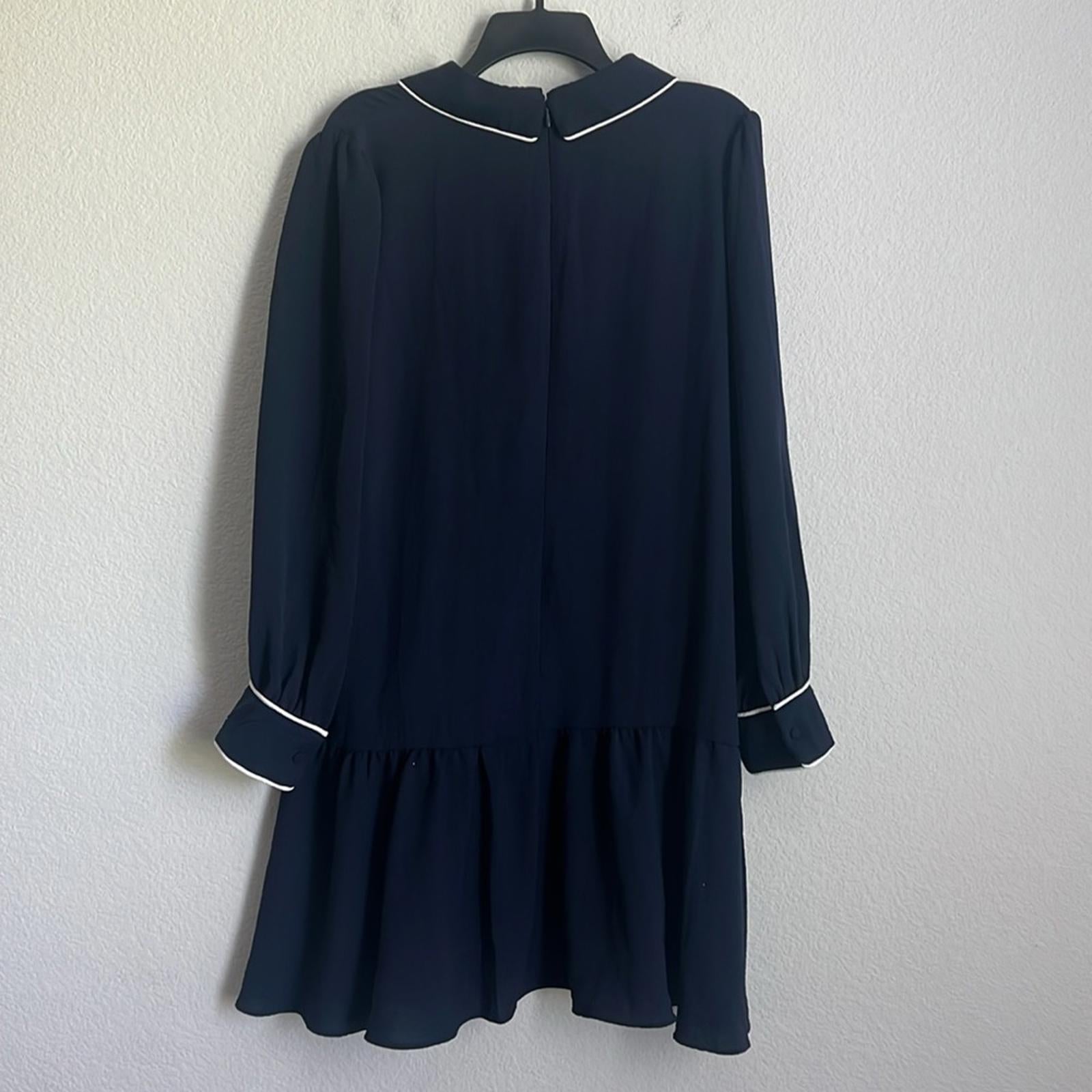 DKNY Contrast-Trim Trapeze Dress in Navy/White, Size 16 NEW w/Tag