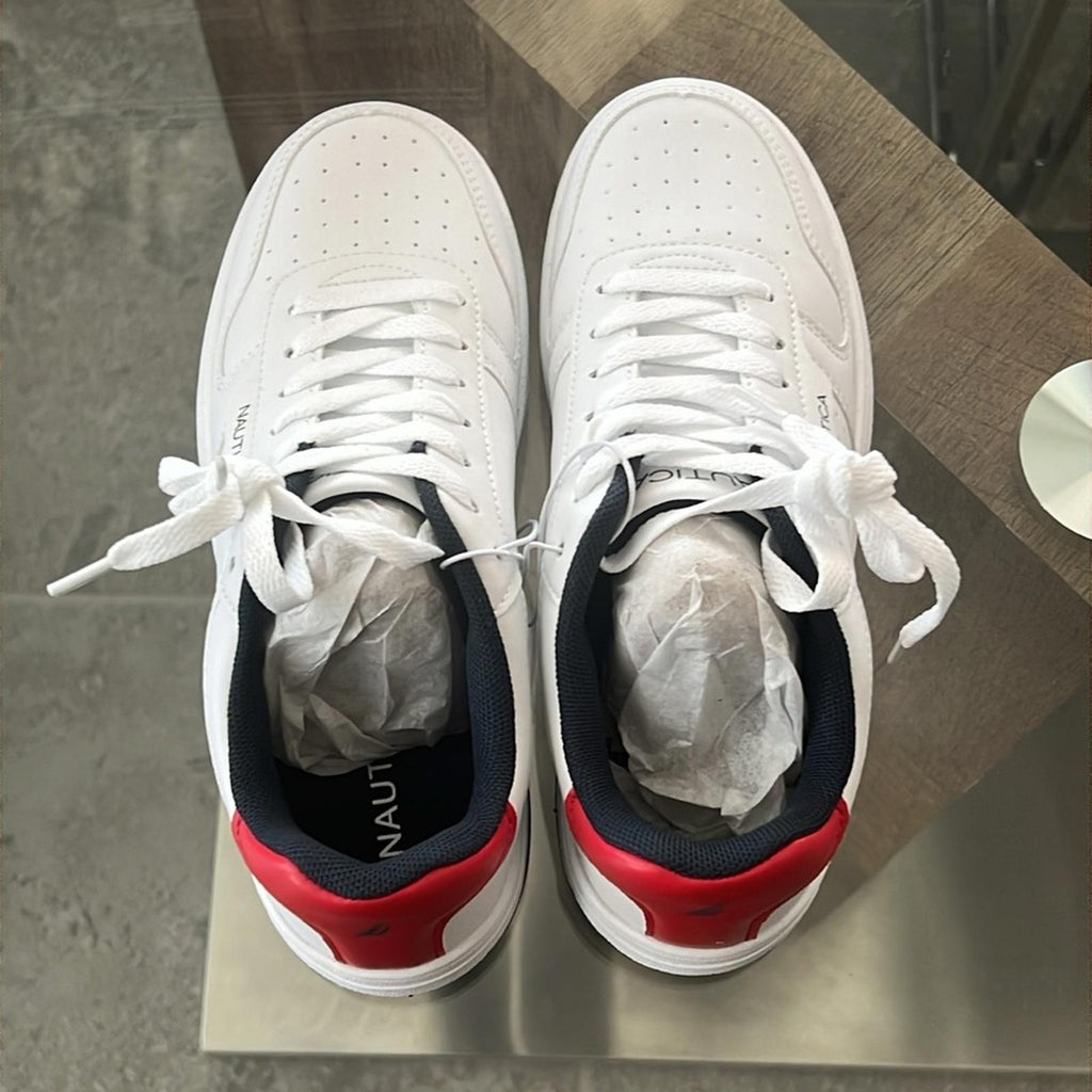 Nautica Big Boys Court Sneakers, Stafford Youth, White/Red, Size 4 New in Box