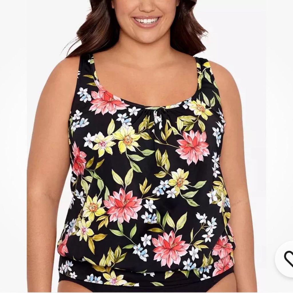 Swim Solutions Plus Size Underwire Blouson Tankini Top Multi, UK 22 US 20 NEW