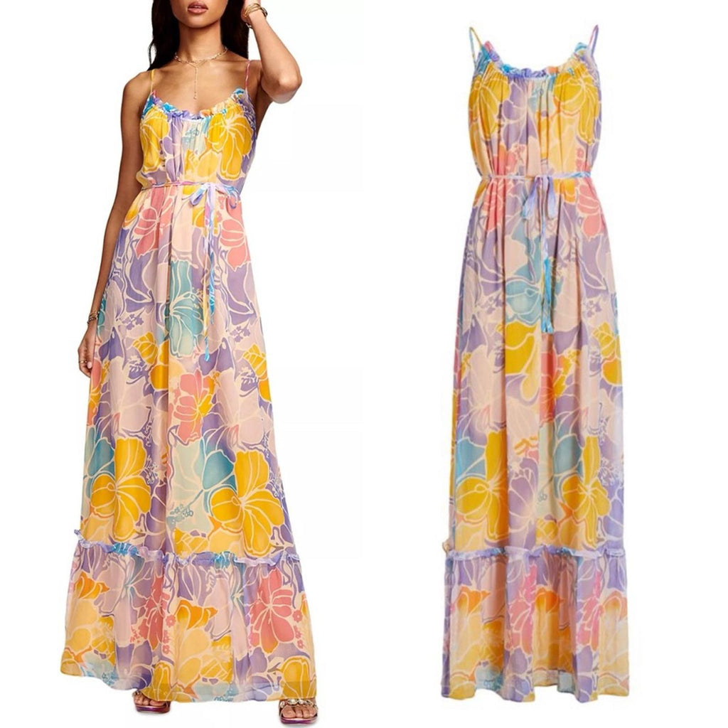 Ramy Brook Ivy Printed Silk Tiered Maxi Dress, Palav, Size XS New w/Tag $585