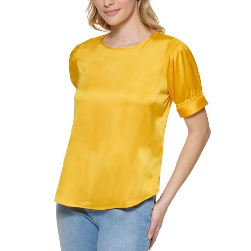 Karl Lagerfeld Satin Blouse in Gold, Size XL NEW w/Tag