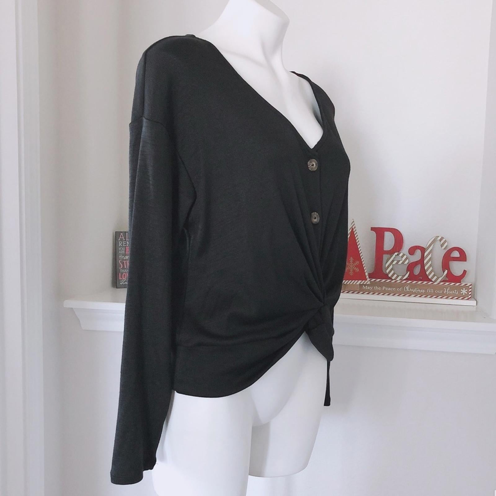 June & Hudson Knot Front Sweater in Black, Knit Long Sleeve Size XL New w/Tag