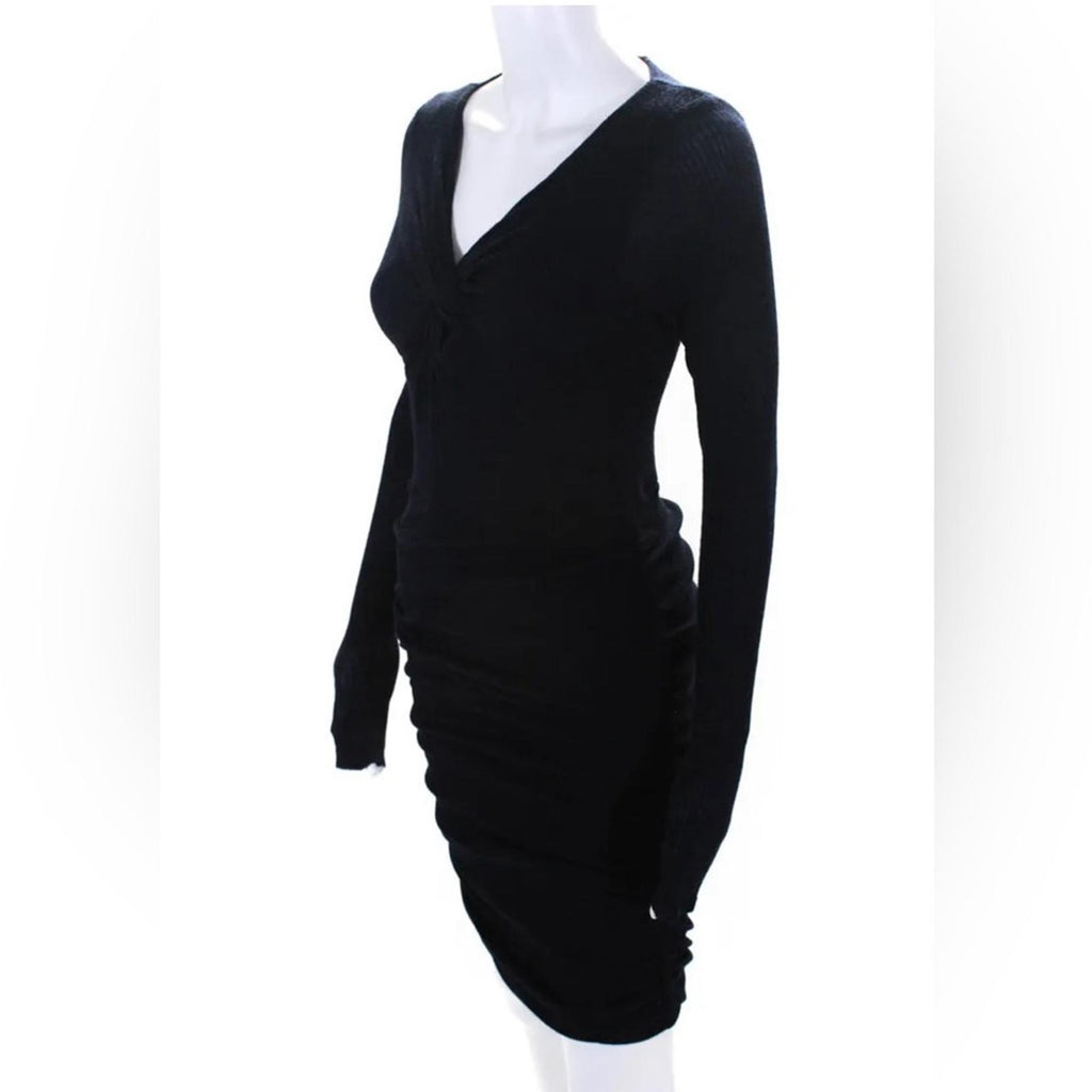 Maje Tight-Knit Long Sleeve Ruched Sweater Dress in Navy, Size 1 (S) Retail $345